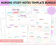 Load image into Gallery viewer, Nurse Student Notes Study Guide Bundle | Concept Map, Disease Template, Pharmacology, Pathophysiology, Med Surg, Drug Card | Pastel Rainbow
