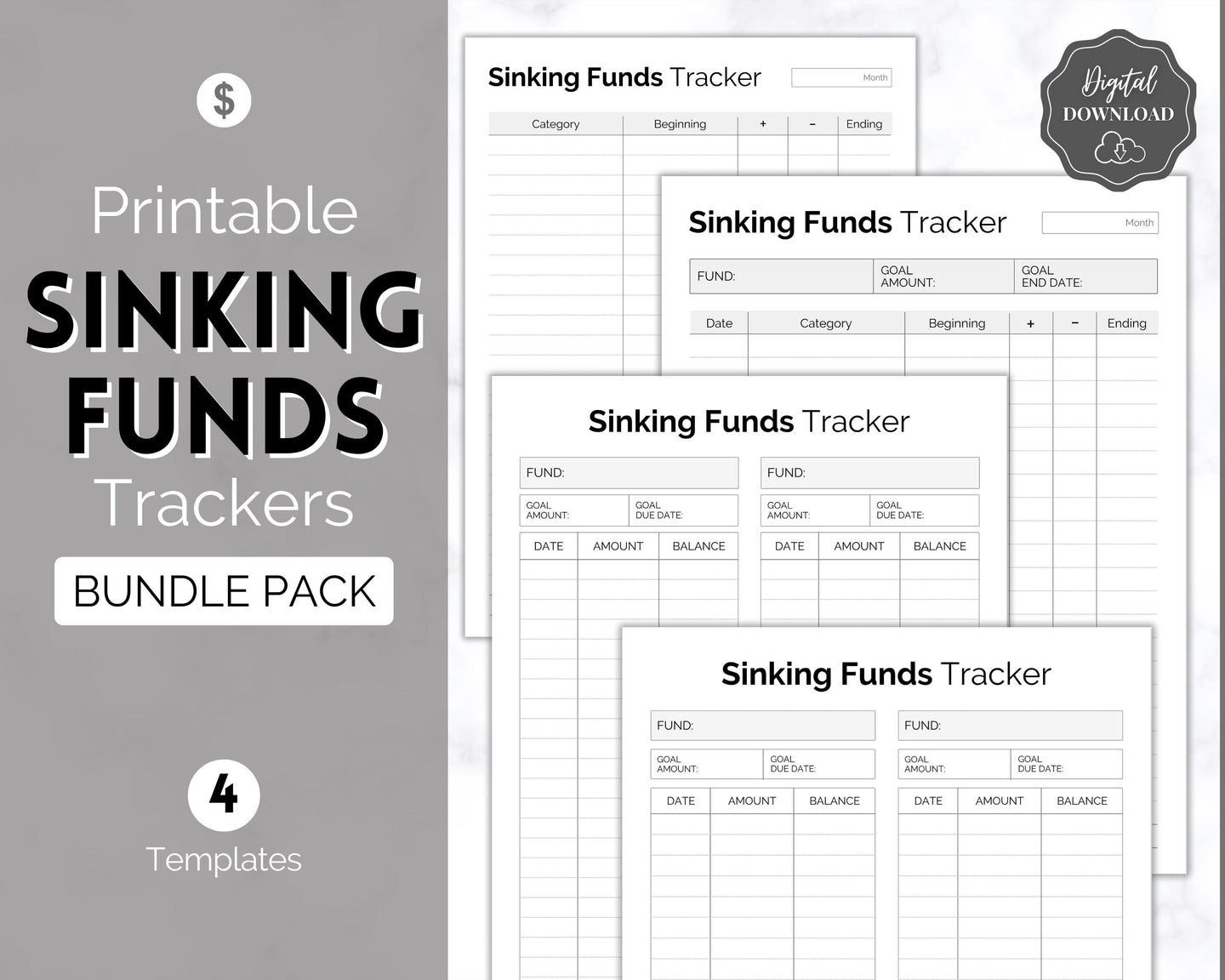 Sinking Funds Tracker BUNDLE | Printable Savings, Budget & Finance Trackers | Mono
