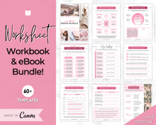 Load image into Gallery viewer, 60+ WORKSHEET Template Bundle | Canva Workbook Templates &amp; Lead Magnet for Coaches | Brit Pink
