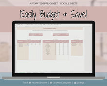 Load and play video in Gallery viewer, Simple Budget Planner Spreadsheet | Google Sheets Automated Monthly Finance &amp; Expenses Spreadsheet | Brown
