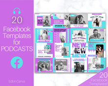 Load image into Gallery viewer, 20 Podcast Facebook Post Templates. Editable Social Media Posts. Canva Template. Marketing Graphics Podcasters Podcasting Face book, Planner | Purple
