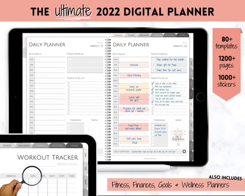2022 Digital Planner, 2022 Planner, 2022 Monthly, Weekly, GoodNotes Digital Journal Notebook, Fitness, Budget, Wellness, Goals, iPad Sticker | Mono