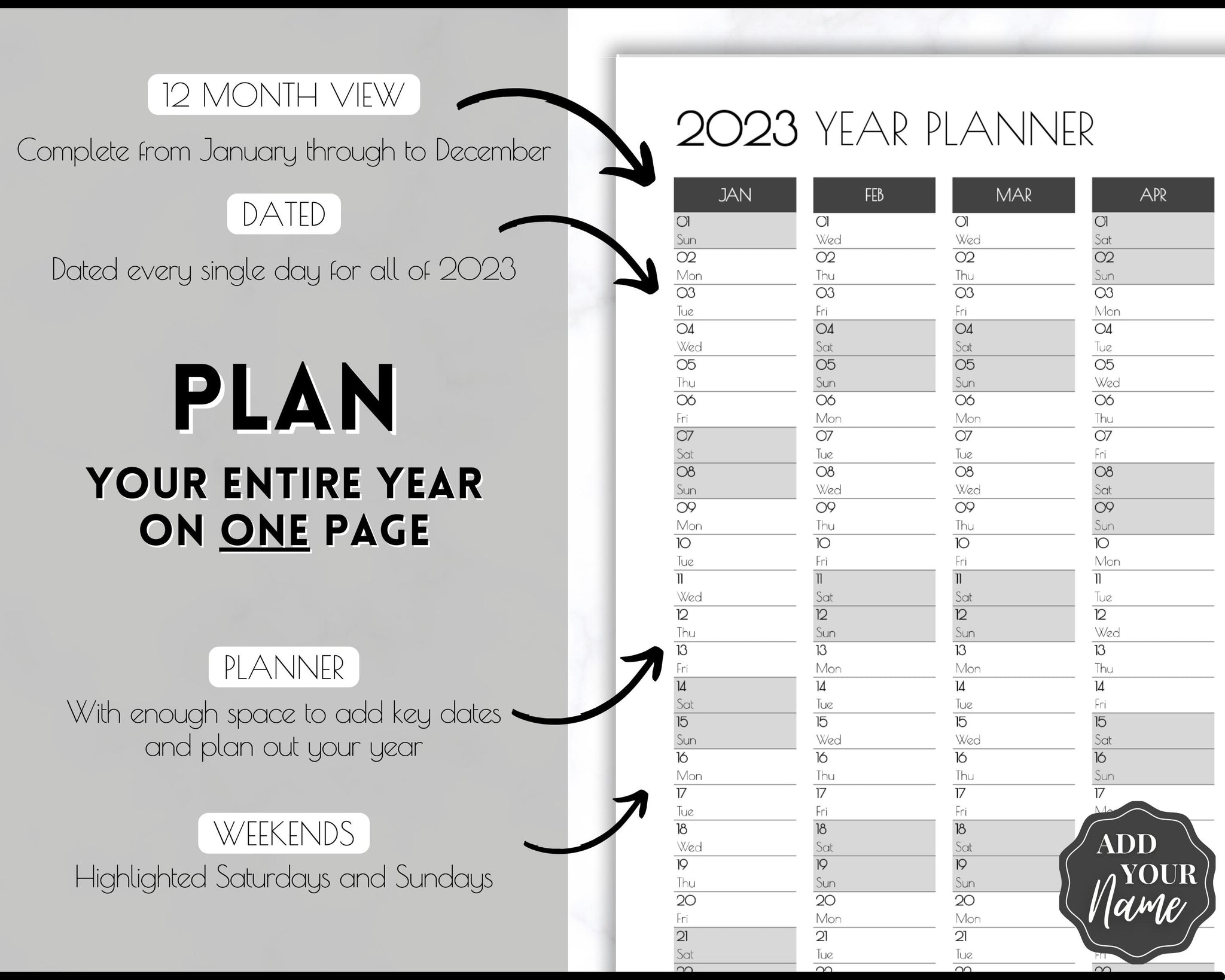 2023 Annual Wall Calendar Printable | 12 Month Calendar - Art Deco
