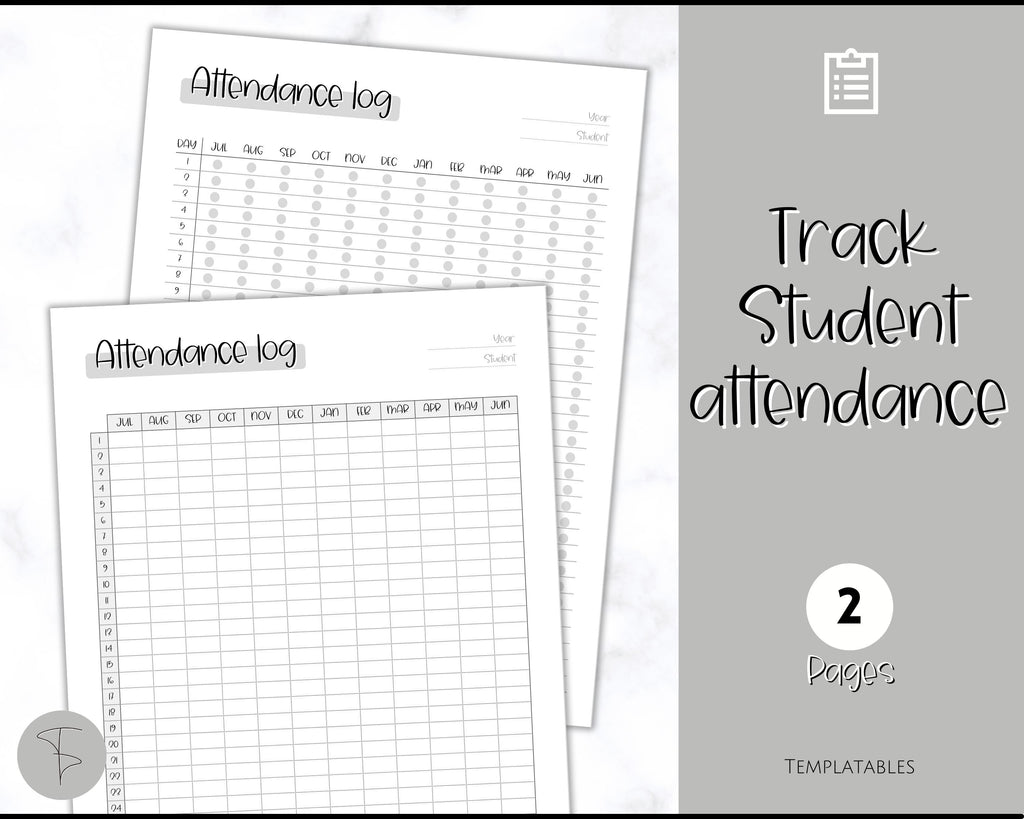 Attendance Tracker Sheet, Printable Record Log | Mono