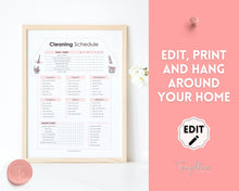 Load image into Gallery viewer, Editable House Shape Cleaning Schedule &amp; Housekeeping Checklist for House Chores | Pink
