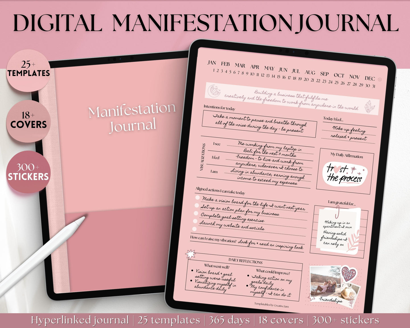 Digital Manifestation & Affirmation Journal | GoodNotes Law of Attraction, Vision Board & Mindfulness Planner | Pink