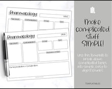 Load image into Gallery viewer, Drug Card Template, Nursing Pharmacology Printable Notes, Nursing School Student Study Guide | Mono
