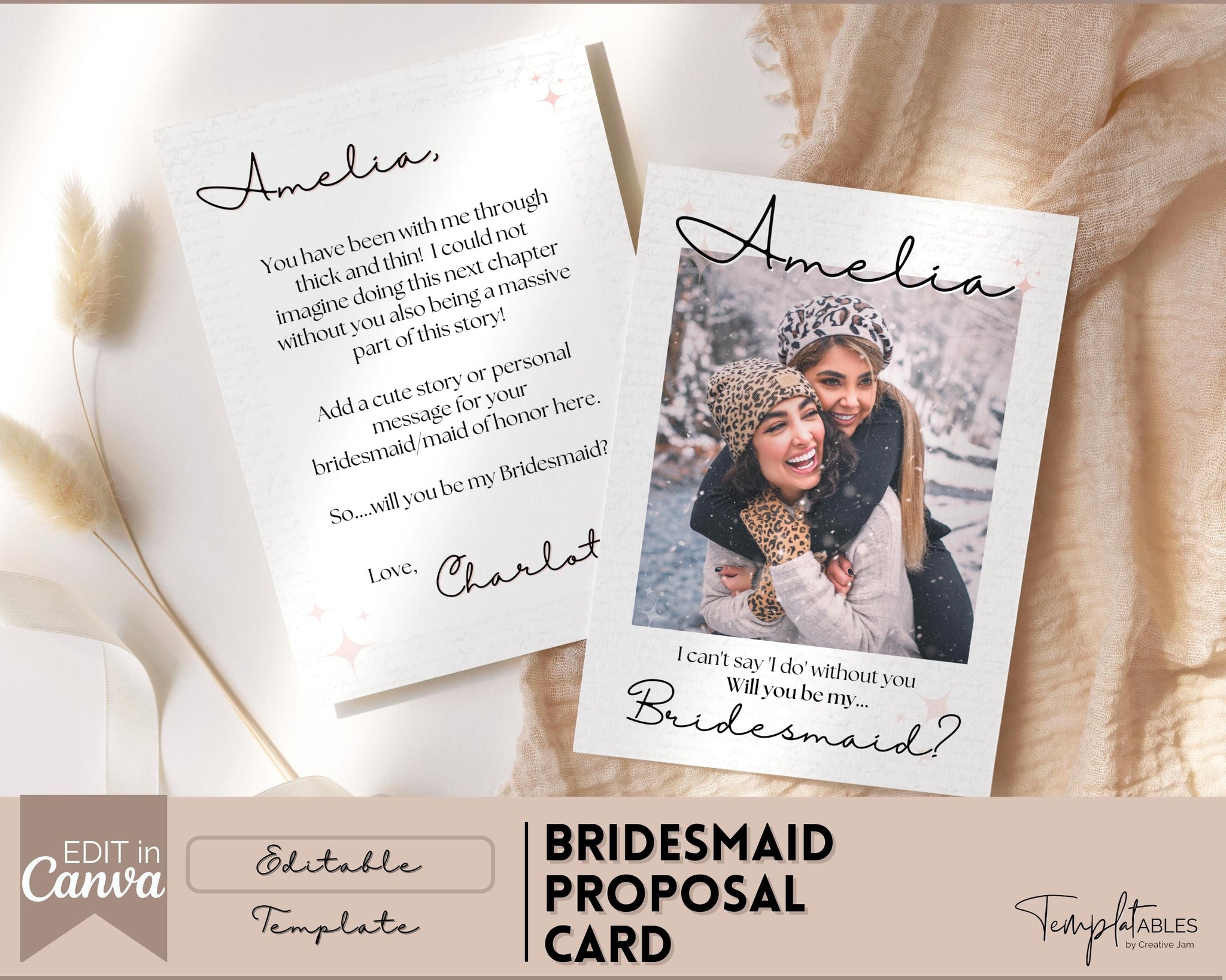 Bridesmaid Proposal Card EDITABLE Template Bridesmaid Invite