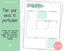 Load image into Gallery viewer, DAILY PLANNER Printable | To Do List Printable | Productivity Day Planner | Work Day Diary Insert Template &amp; Organizer | Green
