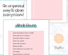 Load image into Gallery viewer, Cleaning Checklist, Printable Room by room Cleaning Cards | Family &amp; Kids Cleaning Schedule Planner &amp; Tracker | Colorful Sky
