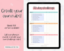 Load image into Gallery viewer, EDITABLE 30 Day Challenge Tracker | 30 Day Habit Tracker Printable, Weight Loss Journal, Fitness Planner | Colorful Sky
