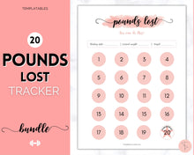 Load image into Gallery viewer, Pounds Lost Tracker Bundle - 10 20, 30, 50, 100 lbs Printable Weight Loss Printables | Pink Watercolor
