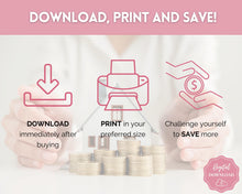 Load image into Gallery viewer, Mini Savings Challenge Printable BUNDLE | 12 Saving Trackers, Cash Envelope, A6 Saving Challenges | Pink
