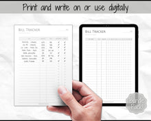 Load image into Gallery viewer, Bill Payment Tracker Printable | Monthly Bill Organizer, Checklist &amp; Calendar | Mono

