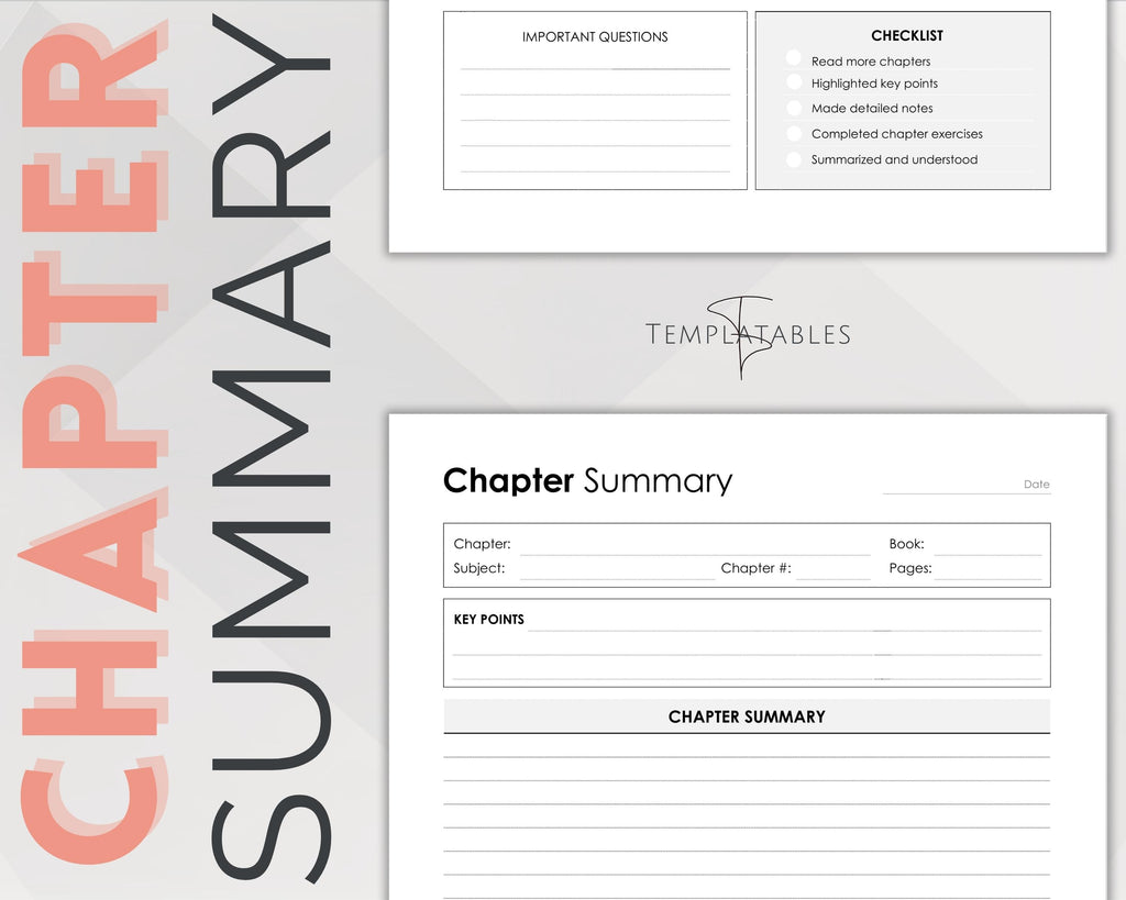 Editable Chapter Summary Template | College Outline Study Guide