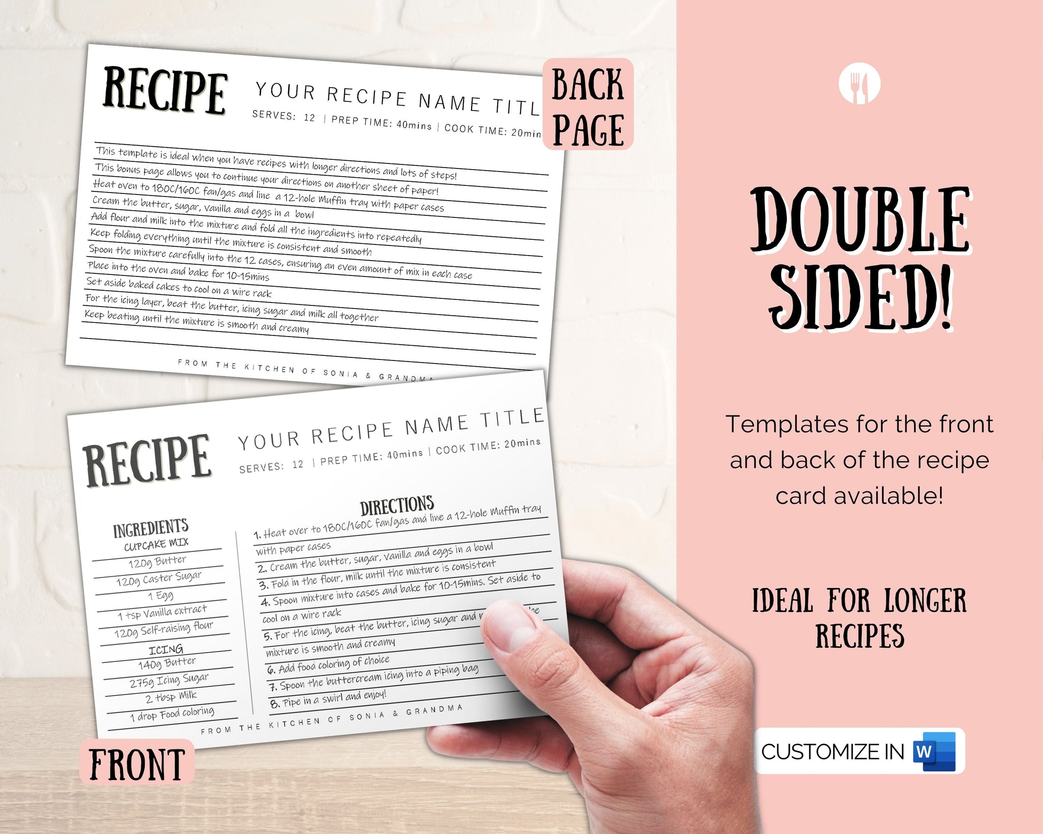 Recipe Cards 3X5 Inches Blank Double Sided, 50 Count (Modern Minimal)