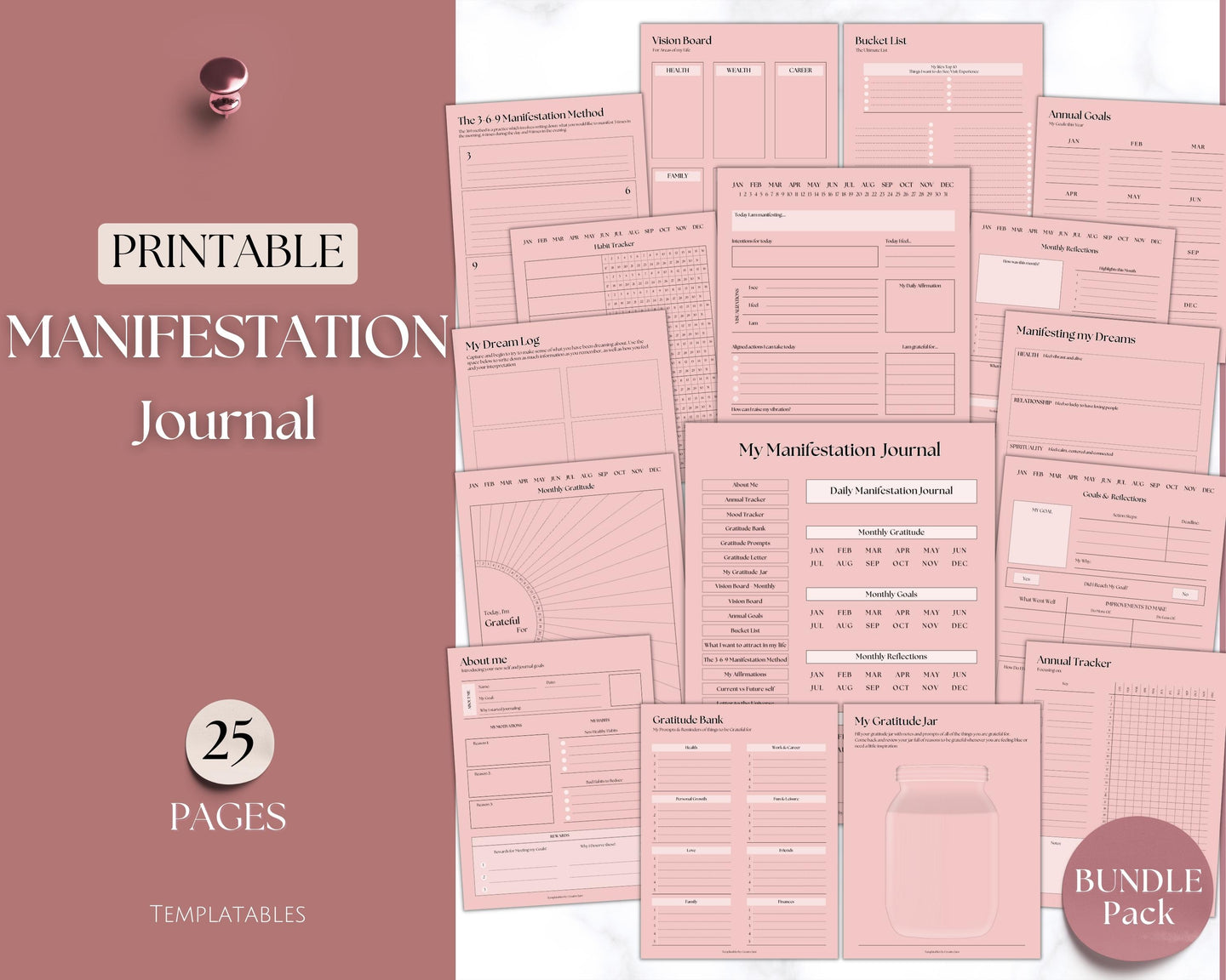 Manifestation & Affirmation Journal | Law of Attraction, Vision Board & Mindfulness Printables | Pink