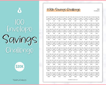 Load image into Gallery viewer, 20k 100 Envelope Challenge Printable, 20000 Savings Tracker, 100 Day Challenge, Cash Envelopes, Money Saving, Save, Budget Envelope, Finance, 20000 | Colorful Sky
