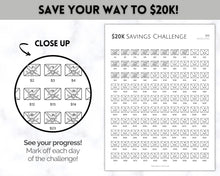 Load image into Gallery viewer, 20k 100 Envelope Challenge Printable, 20000 Savings Tracker, 100 Day Challenge, Cash Envelopes, Money Saving, Save, Budget Envelope, Finance | Mono
