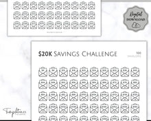 Load image into Gallery viewer, 20k 100 Envelope Challenge Printable, 20000 Savings Tracker, 100 Day Challenge, Cash Envelopes, Money Saving, Save, Budget Envelope, Finance | Mono
