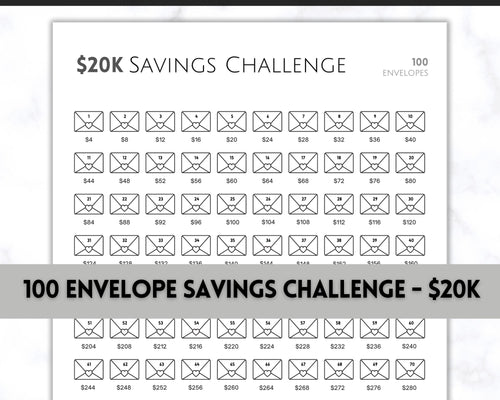 20k 100 Envelope Challenge Printable, 20000 Savings Tracker, 100 Day Challenge, Cash Envelopes, Money Saving, Save, Budget Envelope, Finance | Mono