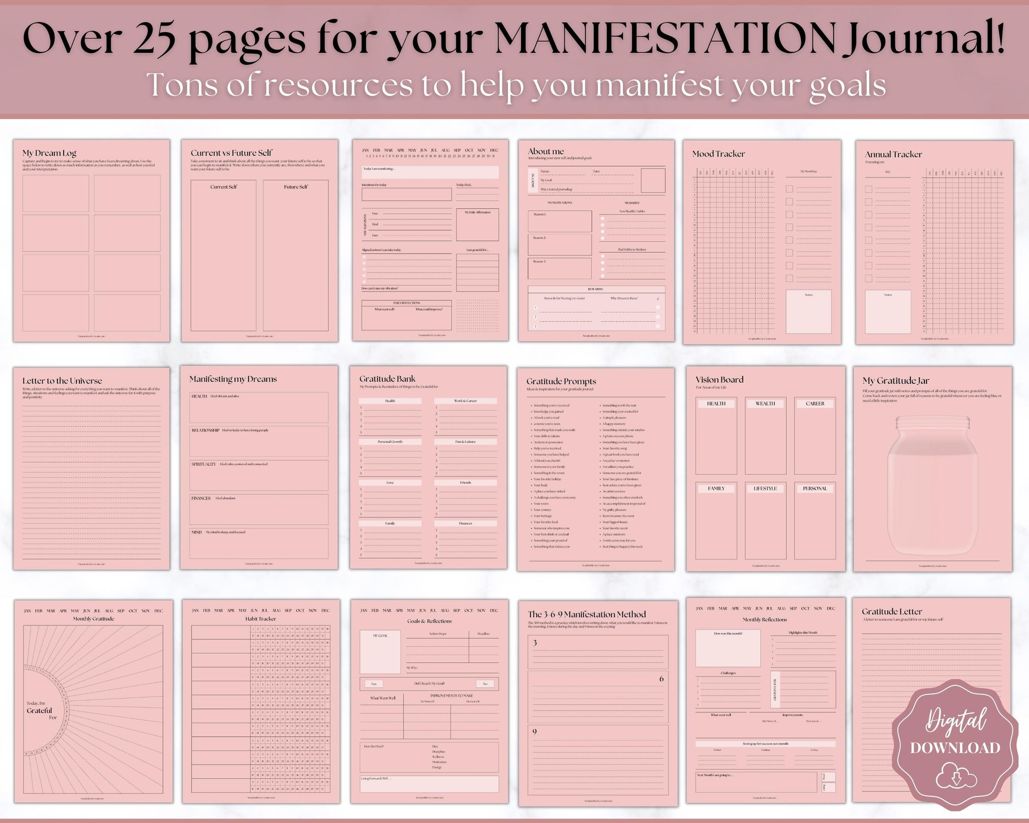 Manifestation Journal Printables Law of Attraction Goal Setting Planner  Mindfulness Journal Self Help Journal 