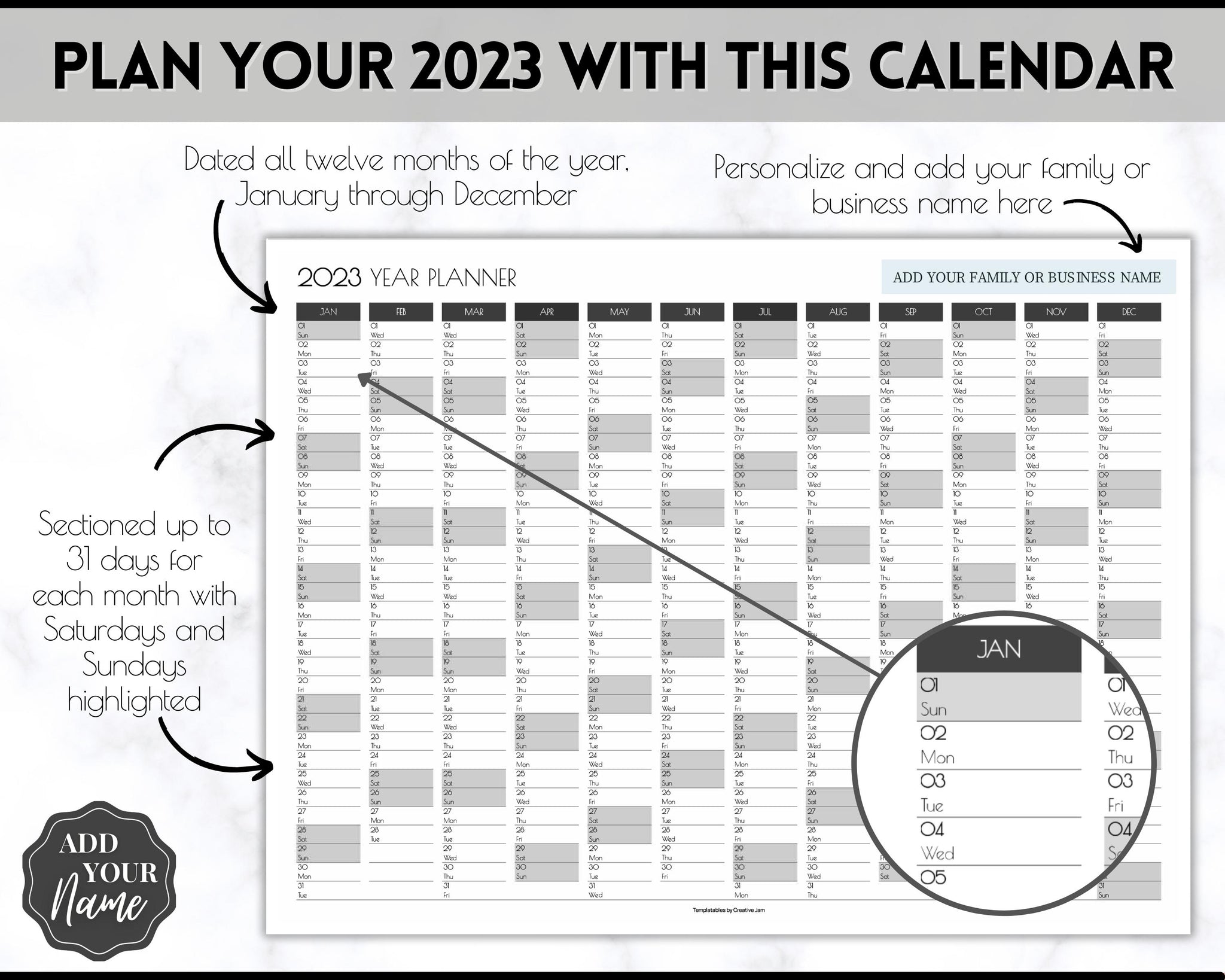2023 Annual Wall Calendar Printable 12 Month Calendar Art Deco