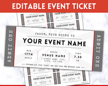 Load image into Gallery viewer, EDITABLE Event Ticket Gift Template | DIY Templates for Concerts, Theatre Shows, Surprise Gifts &amp; Special Occassions | Mono
