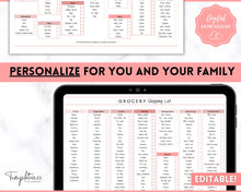Load image into Gallery viewer, EDITABLE Grocery List Printable | Digital Weekly Shopping, Meal Planner Checklist, Kitchen Organization Template, Google Sheets | Pink
