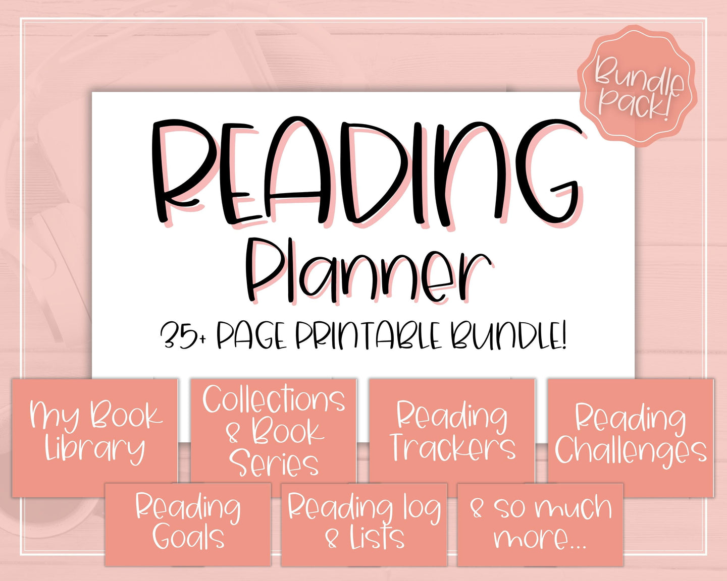 READING Journal Printable Book Tracker | Reading Challenge, Book Review & Journal Template, Bookshelf Insert | Sky Mono