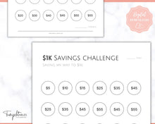 Load image into Gallery viewer, 1000 Savings Challenge, 1k Saving Tracker Printable | 30 day, Cash Envelopes to Save Money &amp; Budget | Mono
