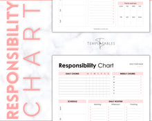 Load image into Gallery viewer, EDITABLE Responsibility Chart | Family Chore Chart, Weekly Adult Routine &amp; Reward Chart for Kids | Pink
