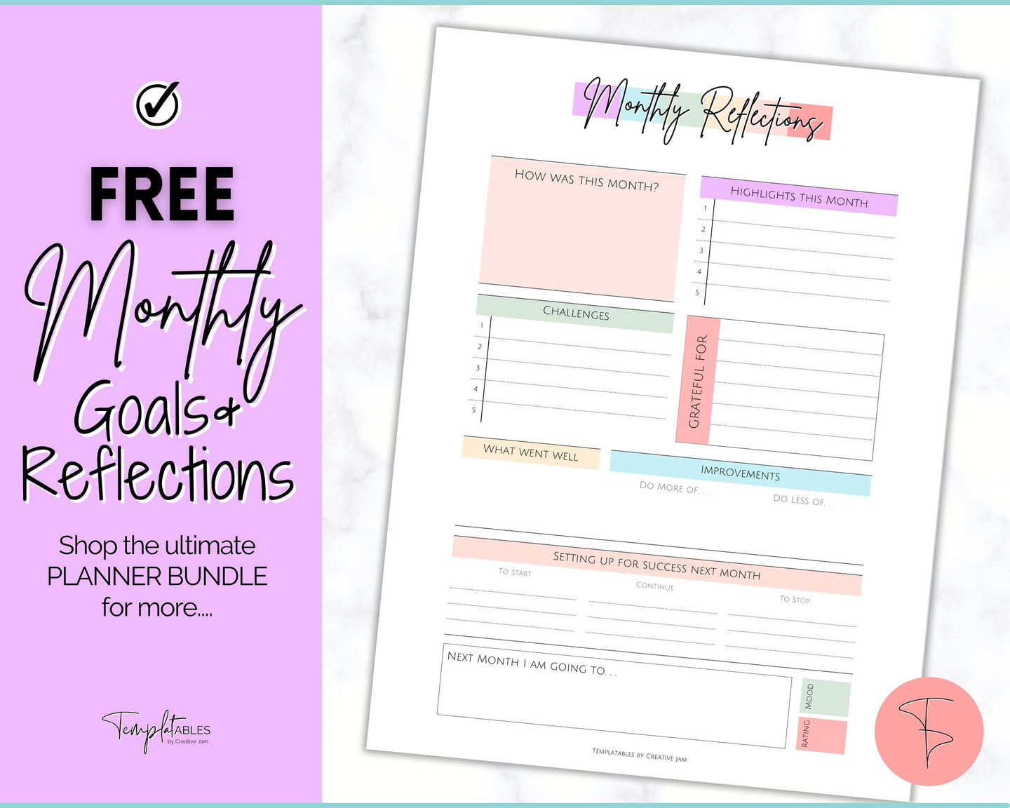 FREE - Monthly Goals & Reflections Printables | Pastel Rainbow
