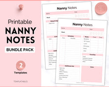 Load image into Gallery viewer, Nanny Schedule, Notes &amp; Report Template for Baby | Babysitter Info Hiring Guide, Nanny Checklist &amp; Planner, Baby Daily Log | Pink
