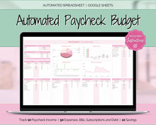 Load image into Gallery viewer, Budget by Paycheck Google Sheets Spreadsheet | Biweekly Zero Based Budget Tracker | Pink
