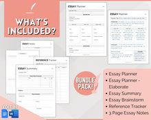 Load image into Gallery viewer, EDITABLE Essay Planner bundle | Student Essay Writing Template, College Assignment, School Homework, Academic Project Plan , Google Docs, Word | Minimalist
