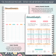 Load image into Gallery viewer, Budget Planner &amp; Monthly Bill Organizer | Finance Budget Planner, Financial Savings, Debt, Income, Expenses, Spending &amp; Bill Trackers | Colorful Sky
