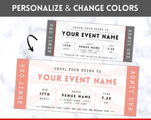 Load image into Gallery viewer, EDITABLE Event Ticket Gift Template | DIY Templates for Concerts, Theatre Shows, Surprise Gifts &amp; Special Occassions | Mono
