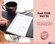 Load image into Gallery viewer, EDITABLE Weekly Planner 1 Page Templates | 2023 Weekly Schedule, To Do List Printable &amp; Habit Tracker templates | Mono
