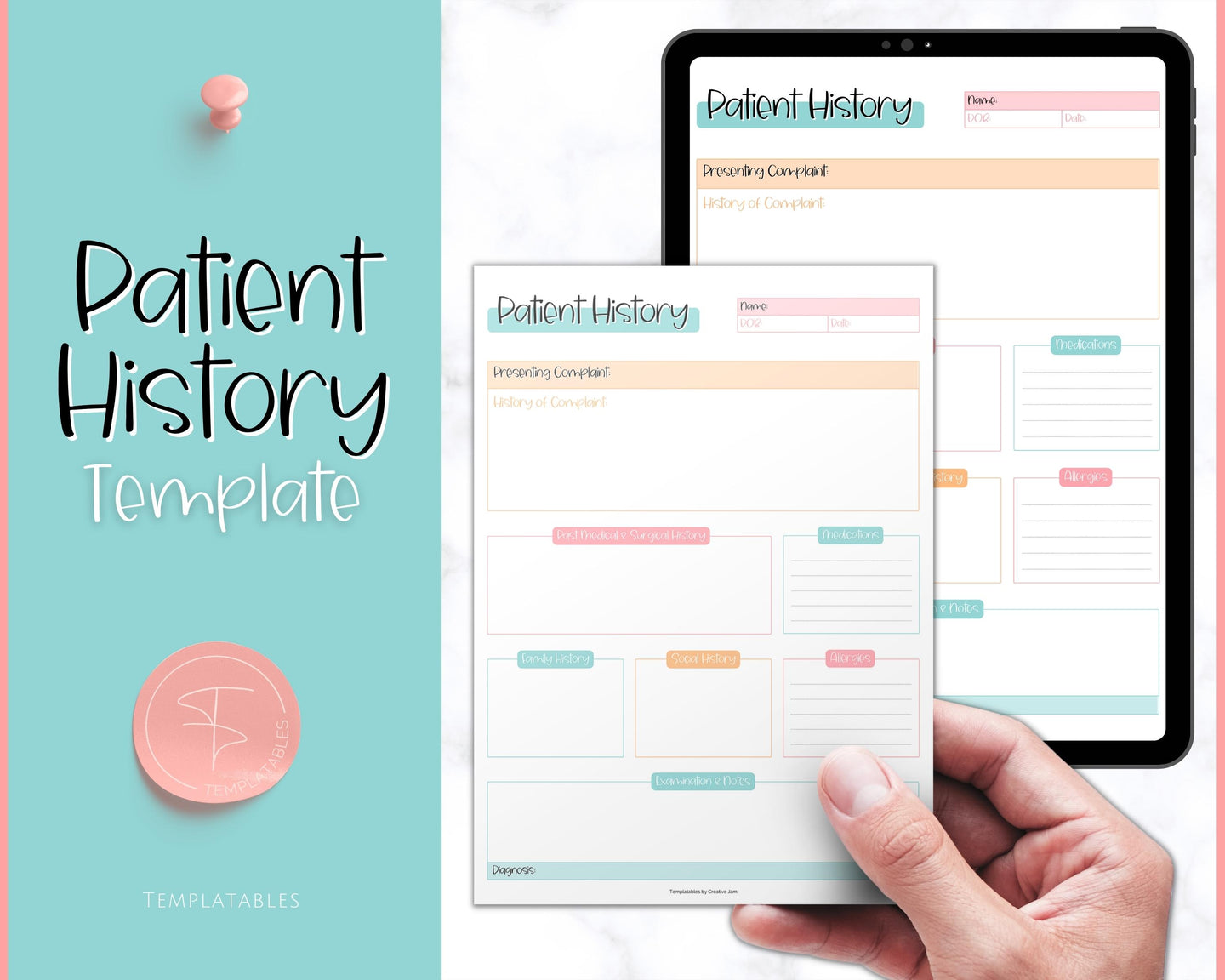 Patient History Sheet for Nursing School | Medical History Printable Report Sheet for Medical Students | Colorful Sky