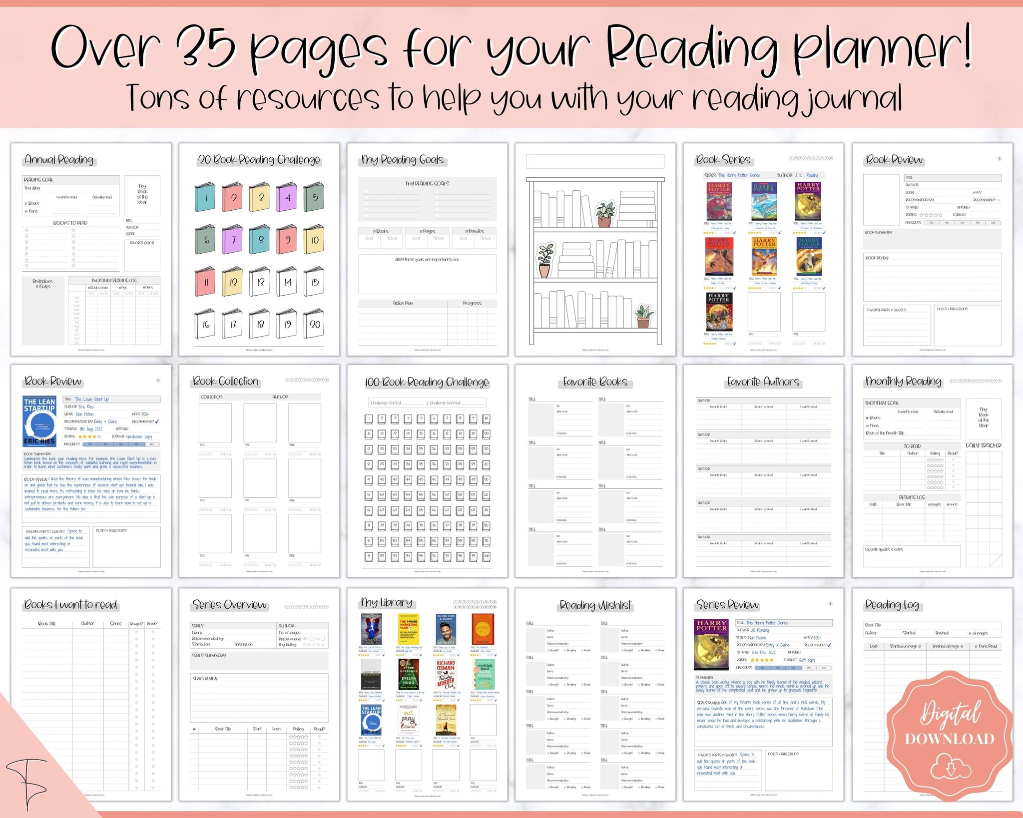 Reading Journal template. Free printable planner insert.