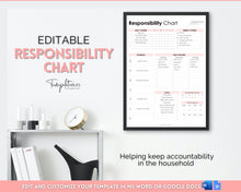 Load image into Gallery viewer, EDITABLE Responsibility Chart | Family Chore Chart, Weekly Adult Routine &amp; Reward Chart for Kids | Pink
