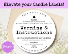 Load image into Gallery viewer, EDITABLE Candle Warning Label Template | Candle Care &amp; Fire Safety Instructions, Round Packaging Label Care Card, Candle Maker Seller | Type
