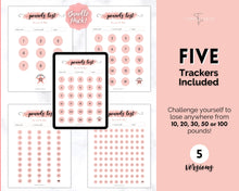 Load image into Gallery viewer, Pounds Lost Tracker Bundle - 10 20, 30, 50, 100 lbs Printable Weight Loss Printables | Pink Watercolor
