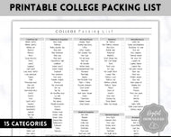 College Packing List Printable | Back to School Moving Checklist for Students, Google Sheets | Mono
