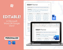 Load image into Gallery viewer, EDITABLE Essay Planner bundle | Student Essay Writing Template, College Assignment, School Homework, Academic Project Plan , Google Docs, Word | Minimalist
