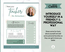 Load image into Gallery viewer, Meet the Teacher Template | Editable Introduction letter for Teachers | Green
