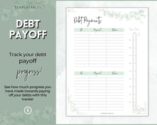 Load image into Gallery viewer, DEBT TRACKER, Debt Snowball, Debt Payoff Tracker Printable | Dave Ramsey Debt Free Tracker | Green Eucalyptus
