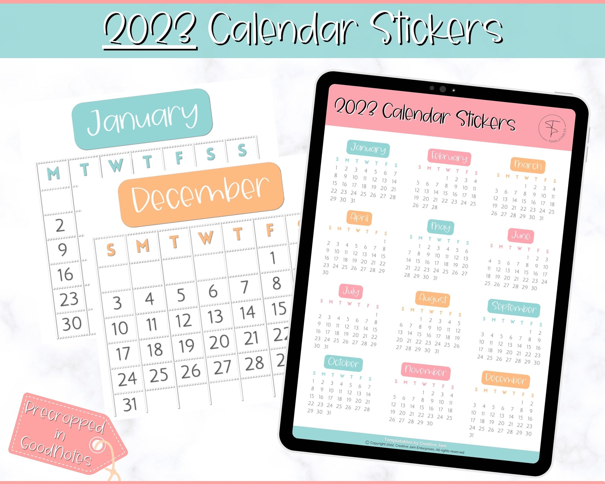 2023 Digital Calendar Stickers  iPad GoodNotes & Notability Stickers