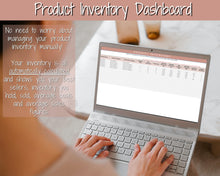 Load image into Gallery viewer, Small Business Bookkeeping Spreadsheet | Google Sheets Automated Business Expense Tracker &amp; Product Invetory Tracker | Brown

